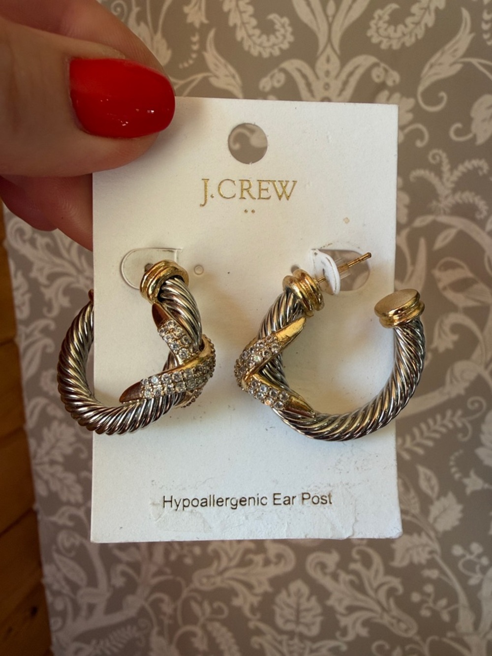 J. Crew Earrings Gold & Silver Tone w/ clear Stones NEW! Retail $59